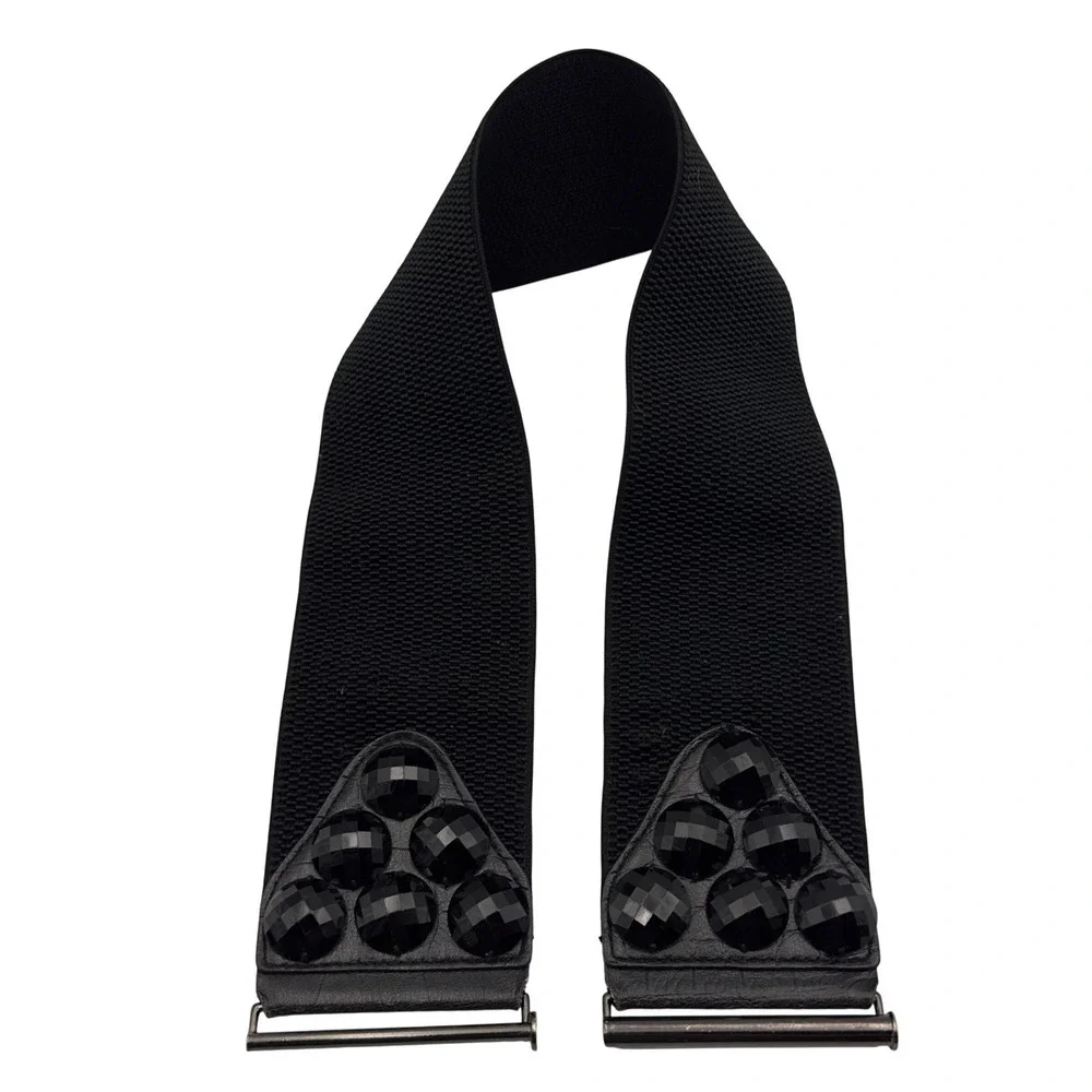 Aldo Black Wide Elastic Cinch Belt Faceted Studded Waist Belt Size P/S Goth Y2